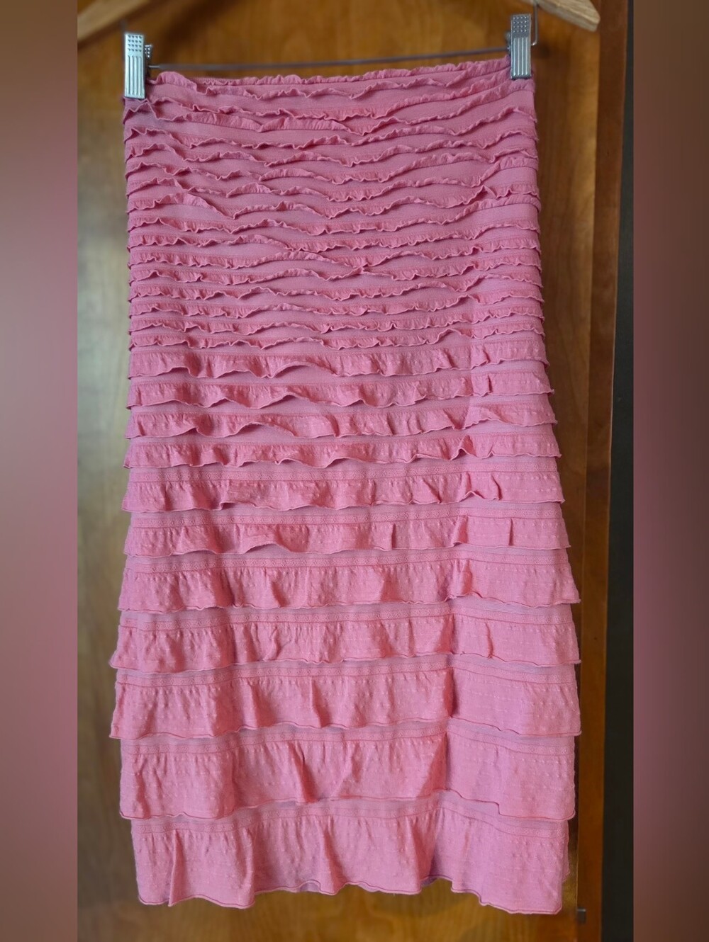 Pink Ruffle Tiered Midi Skirt